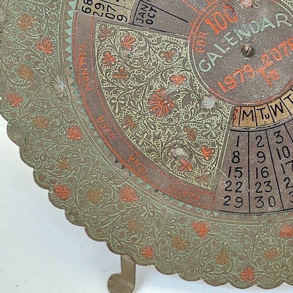 100 Year Perpetual Calendar Brass Stand Up 1979-2078 Desktop Disc w Stand UNIQUE - Picture 10 of 10